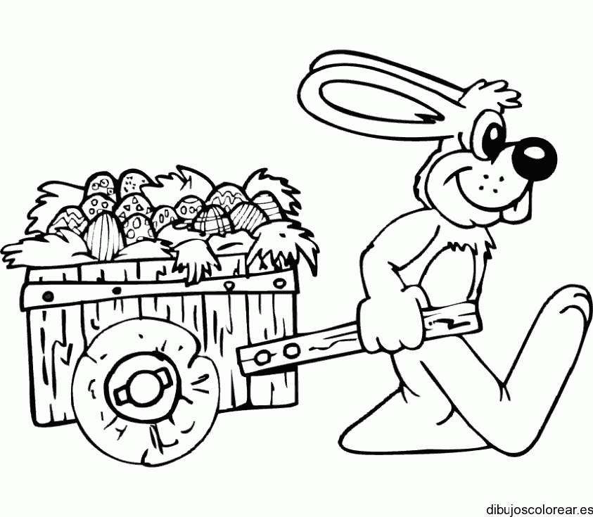 Dibujo de un conejo con huevos de pascua
