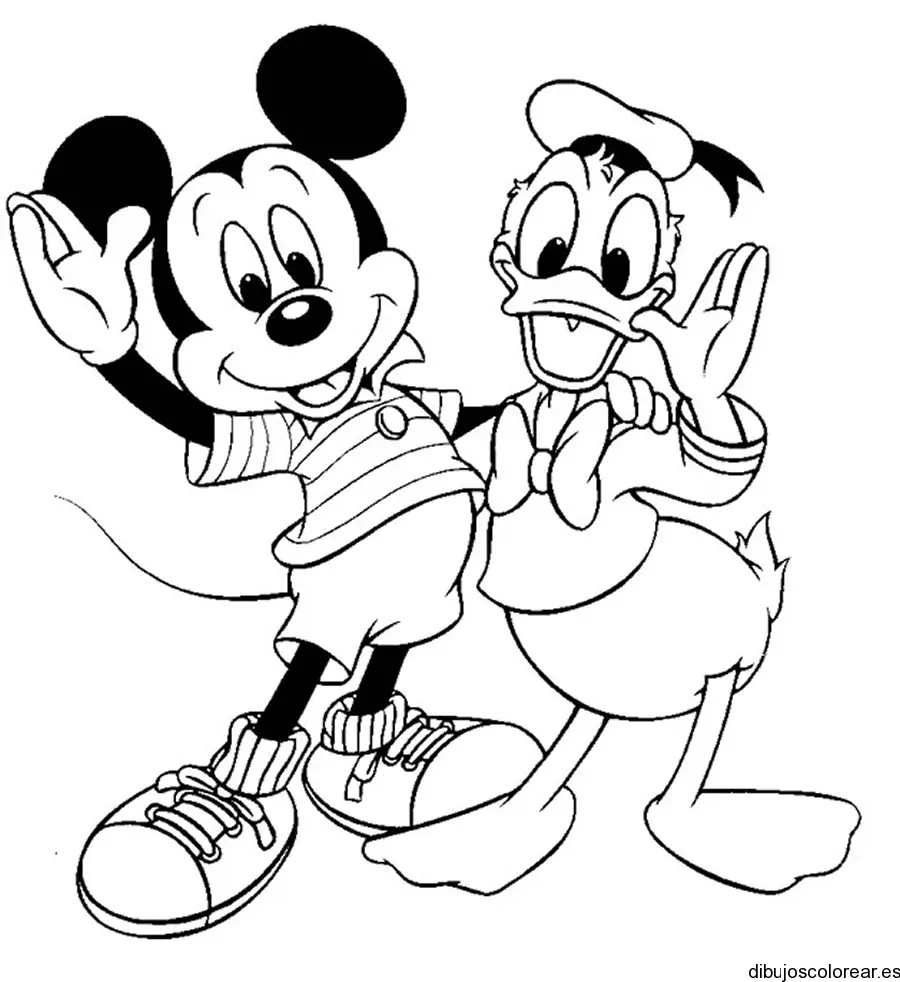 Dibujo de Donald y Mickey saludando 