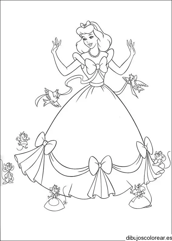 Dibujo de la cenicienta con los ratoncitos