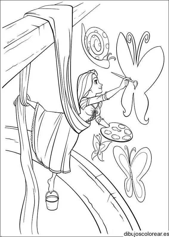 Dibujo de una niña pintando mariposa 