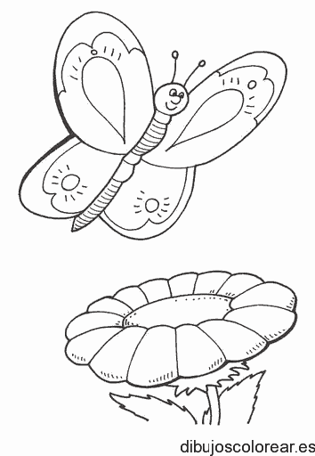 Dibujo de una mariposa volando sobre una flor