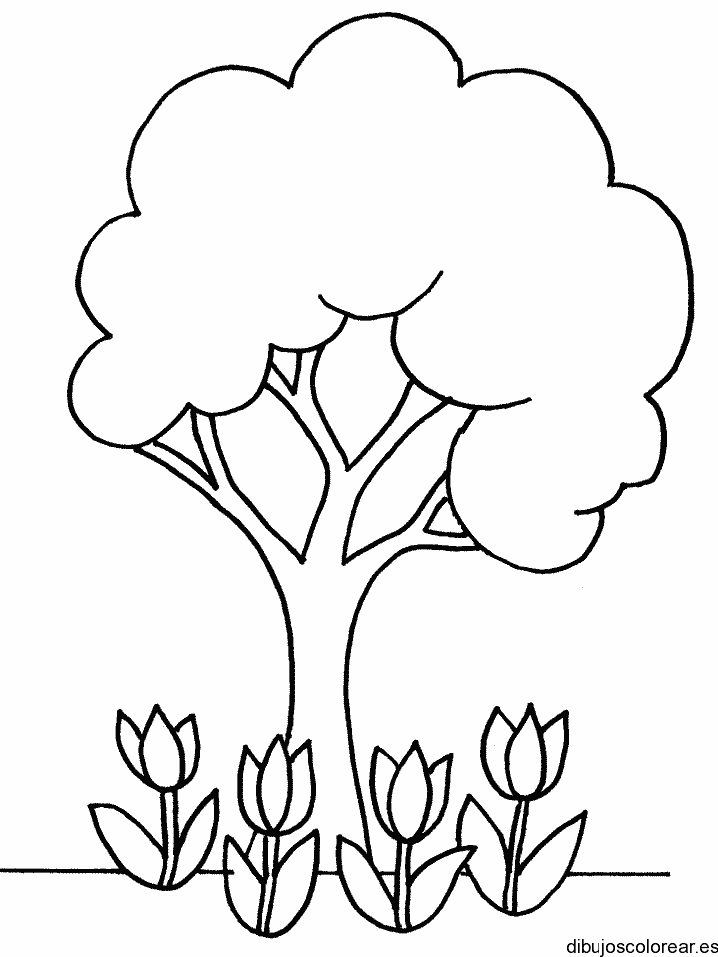 Dibujo de un árbol y flores