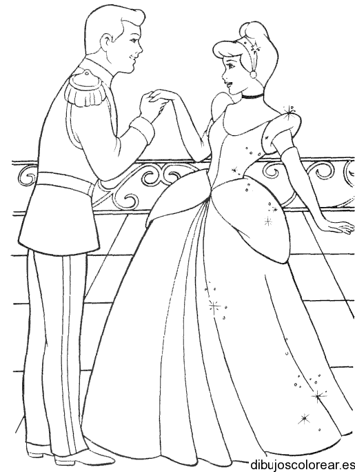 Dibujo de Cenicienta conociendo al príncipe