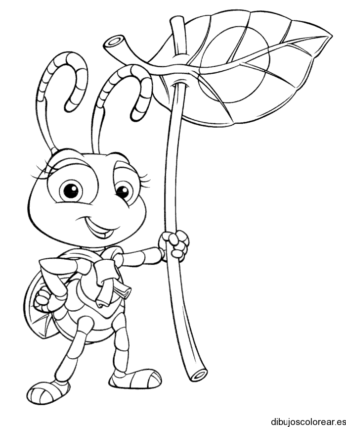 Dibujo de una hormiga con una hoja