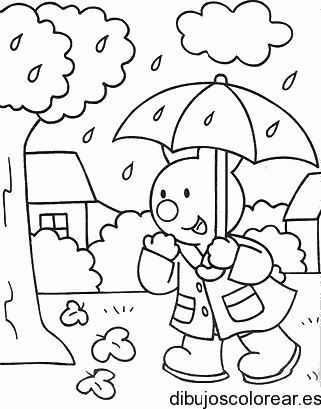 Dibujo de un conejo bajo la lluvia 