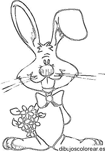 Dibujo de un conejo con flores y corbata