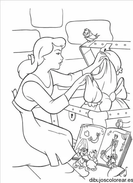 Dibujo de Cenicienta y un cofre