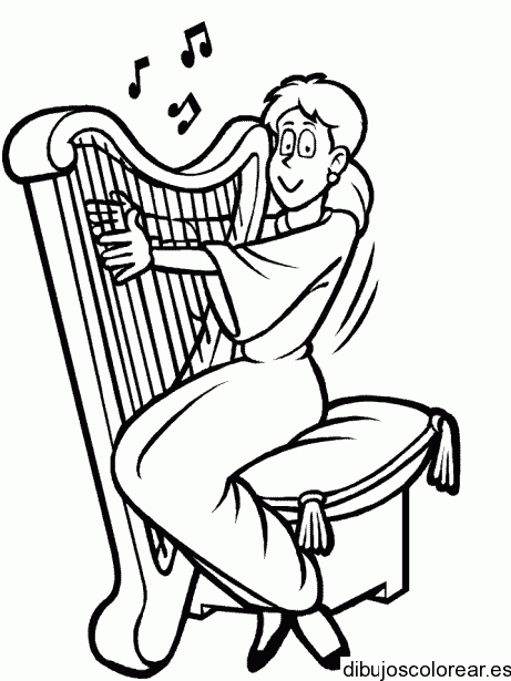 Dibujo de una chica tocando arpa