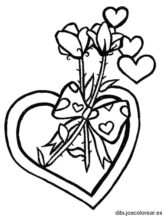 Dibujo de un corazón con flores y lazo