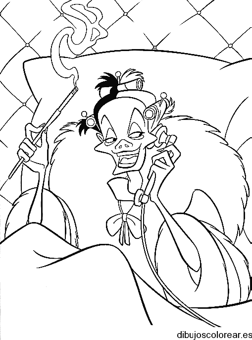 Dibujo de Cruela Devil en su dormitorio