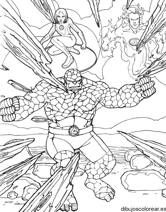 Dibujo de los 4 fantásticos al ataque