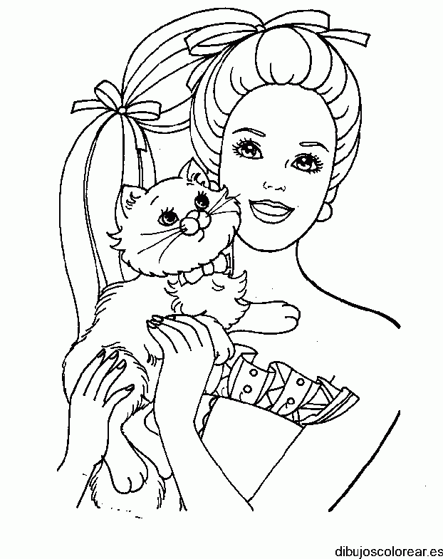 Dibujo de Barbie y un gatito
