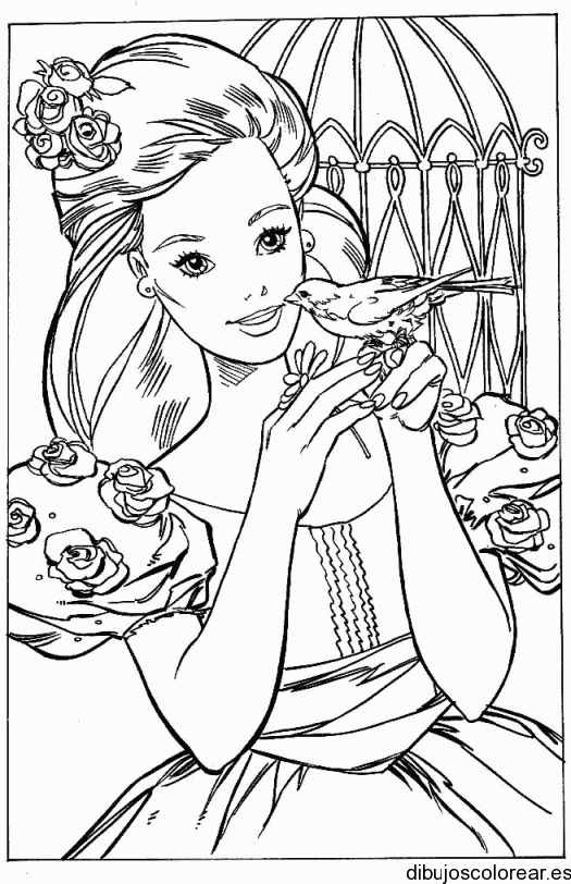 Dibujo de Barbie con un gorrión