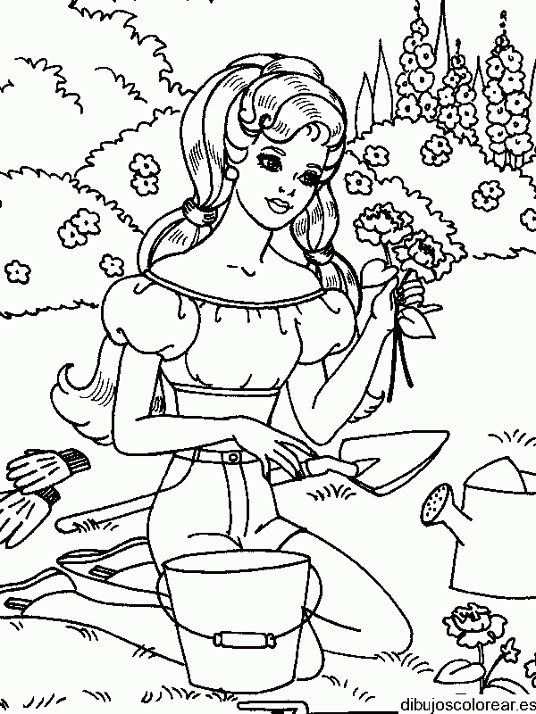 Dibujo de Barbie trabajando en el jardín