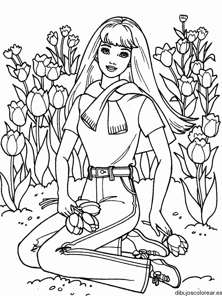 Dibujo de Barbie en el campo