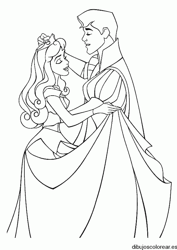 Dibujo del príncipe y Aurora bailando