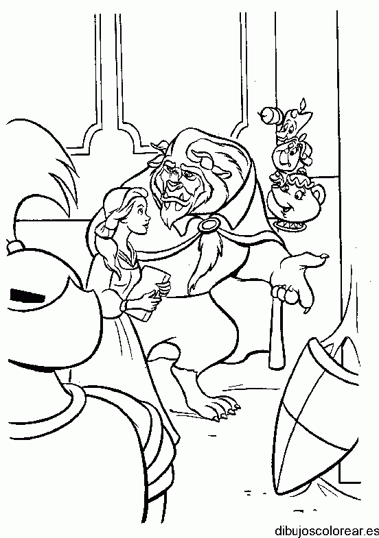 Dibujo de La Bella y la Bestia charlando
