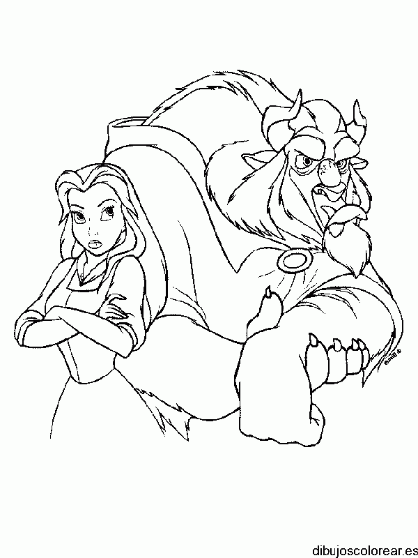 Dibujo de La Bella y la Bestia enfadados