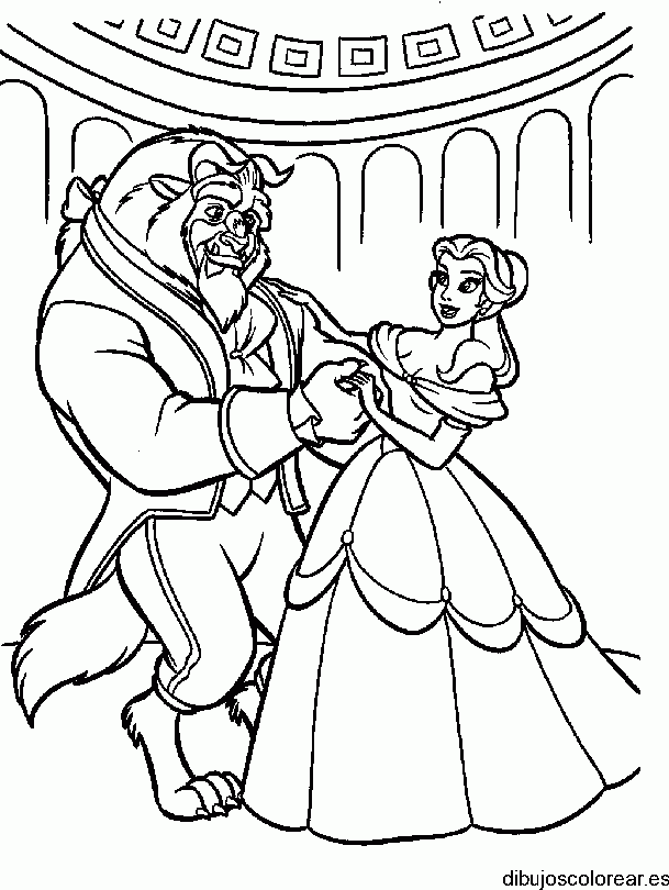 Dibujo de La Bella y la Bestia bailando