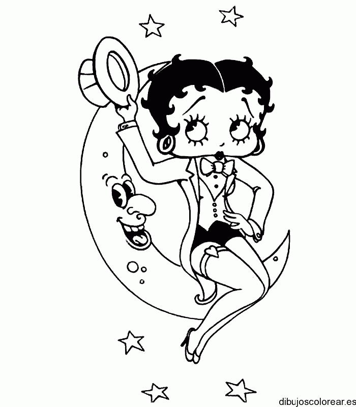 Dibujo de Betty Boop jugando con la luna