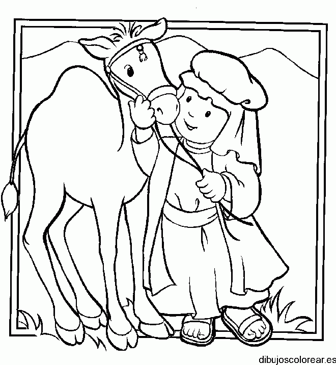 Dibujo de un niño con un camello