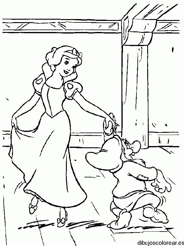 Dibujo de Blancanieves bailando con un enano