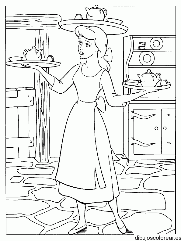 Dibujo de Cenicienta con la vajilla