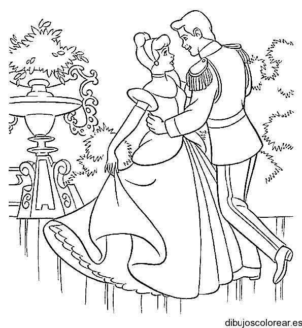Dibujo de Cenicienta y el Principe bailando