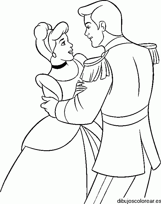 Dibujo de Cenicienta sonriendo al principe