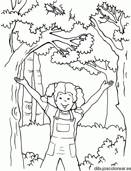 Dibujo de una niña en el bosque 