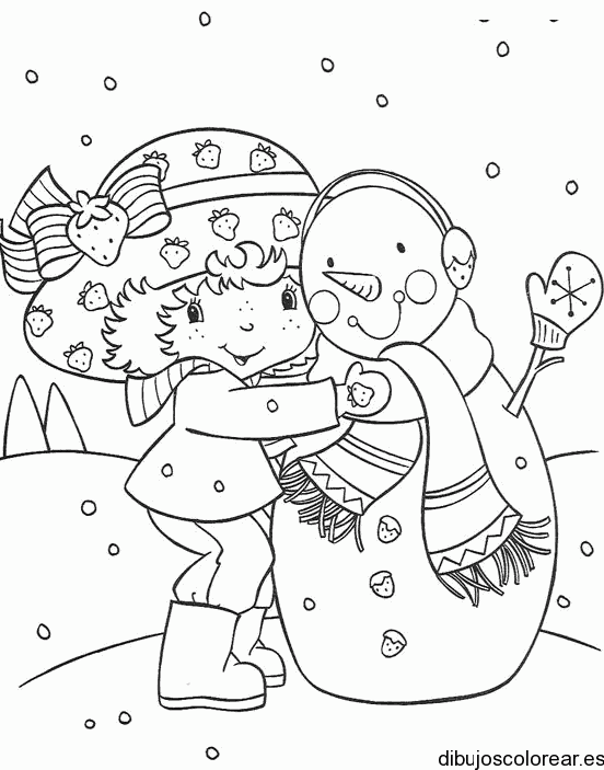 Dibujo de Fresita y un hombre de nieve