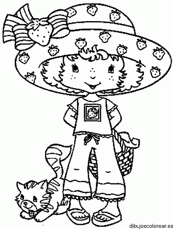 Dibujo de Fresita y un pequeño gato