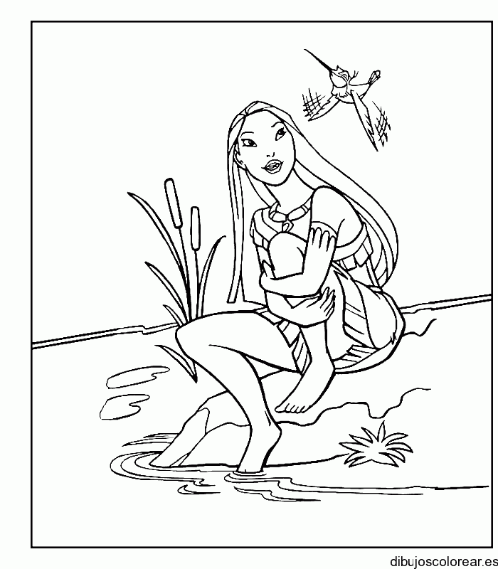 Dibujo de Pocahontas y un ave