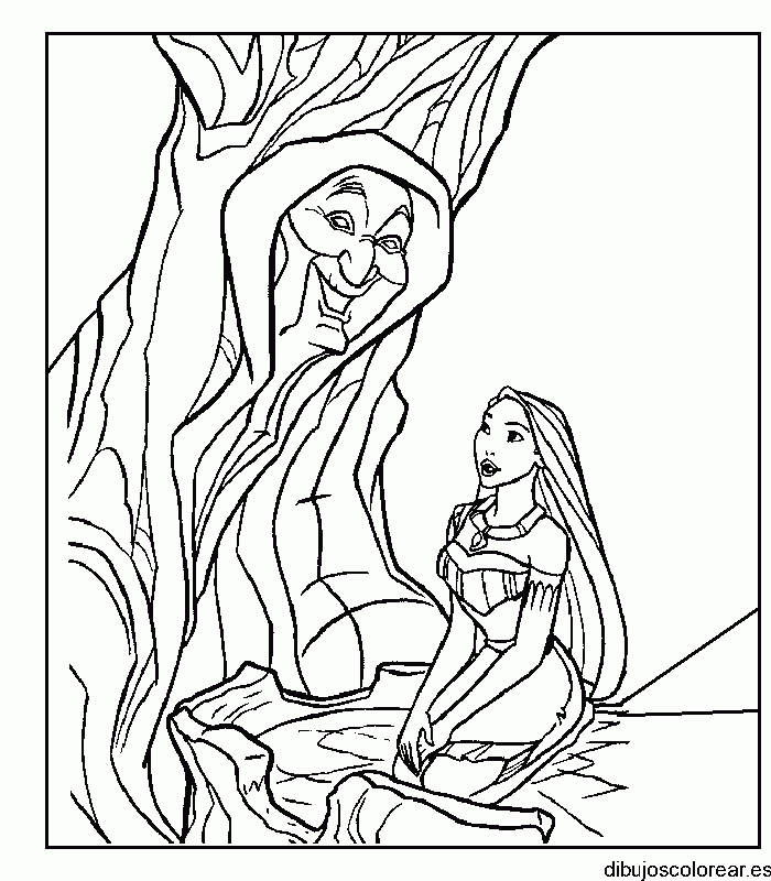 Dibujo de Pocahontas y un árbol
