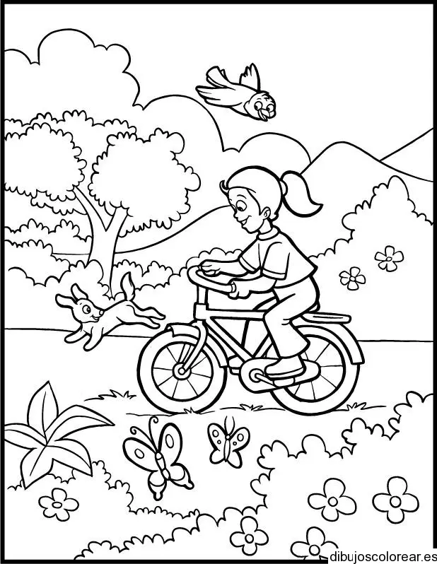 Dibujo de niña en bicicleta en el parque