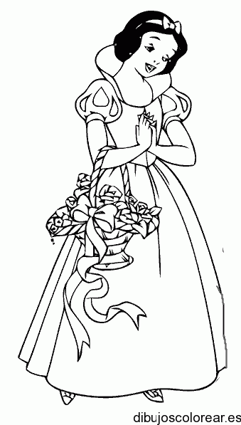 Dibujo de Blancanieves y un canasto con flores