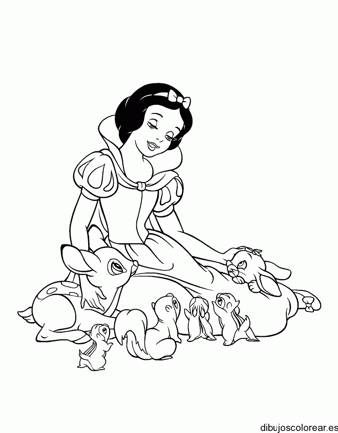 Dibujo de Blancanieves rodeada de animales