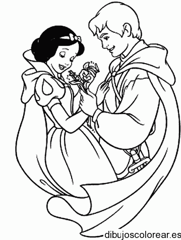 Dibujo de Blancanieves y el principe con flores