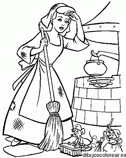 Dibujo de Cenicienta limpiando 