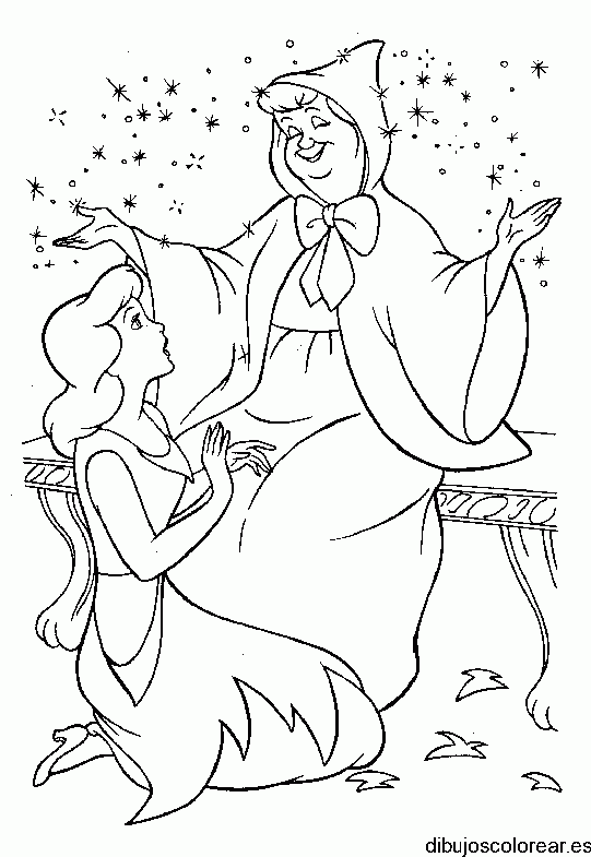 Dibujo del hada madrina y cenicienta
