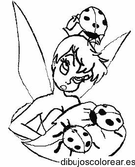 Dibujo de campanita con dos mariquitas