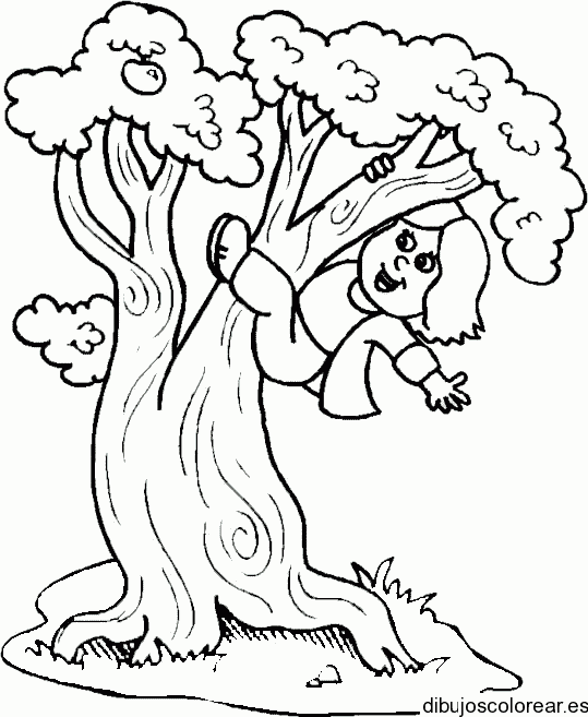 Dibujo de una niña subiendo a un árbol
