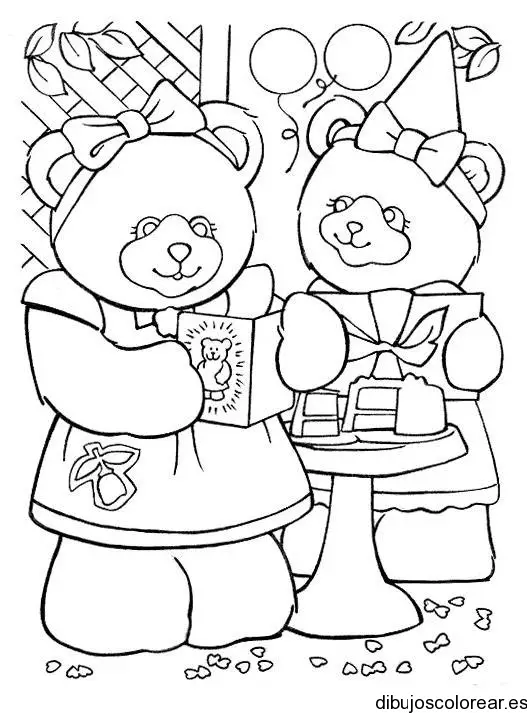 Dibujo de dos osos en cumpleaños 