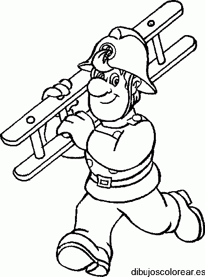 Dibujo de un bombero y su escalera