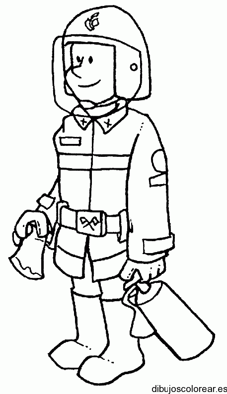 Dibujo de un bombero y extinguidor