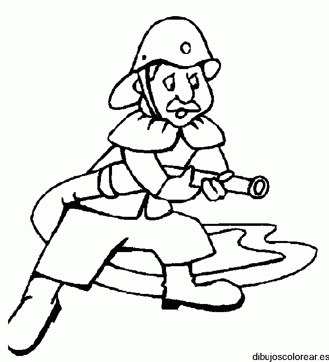 Dibujo de un bombero apagando el fuego