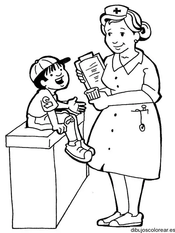 Dibujo de un niño con una enfermera