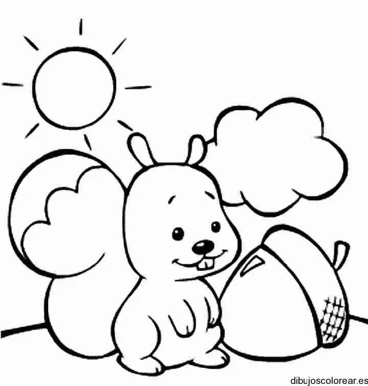Dibujo de una pequeña ardilla con una nuez