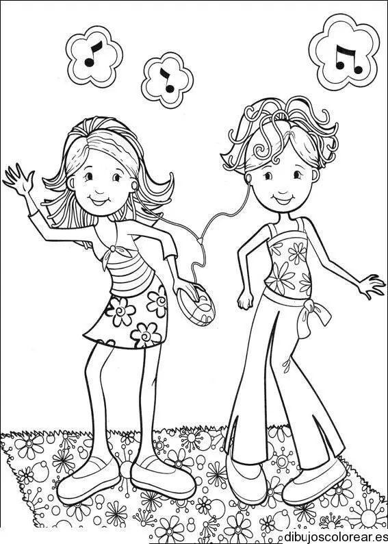 Dibujo de dos niñas bailando 