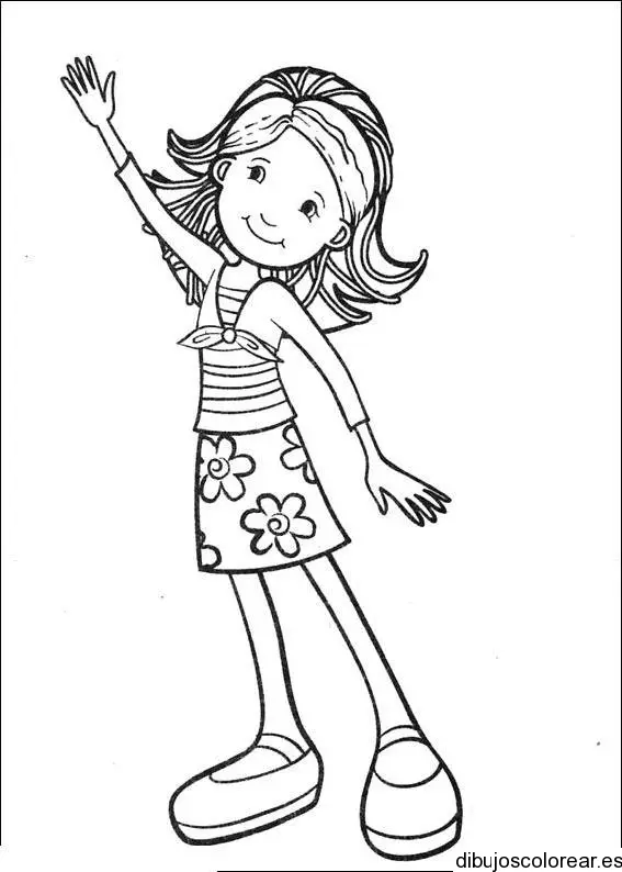Dibujo de una niña saludando 